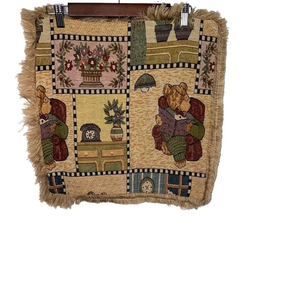 3 Needlepoint tapestry Bear Cozy Home fringe zip closure16.5Wx17 L pillow covers - Picture 2 of 7